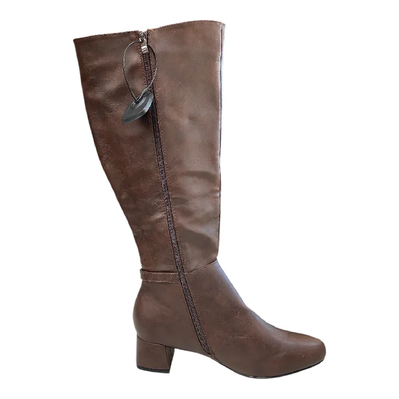 Boots Knee Heels By DE BLOSSOM In Brown, Size: 10 Leather Driving Shoe Style  