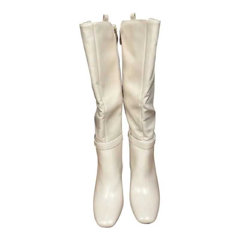 Boots Knee Heels By Liz Claiborne In Ivory, Size: 8.5 Open - Lacing Derby Look  