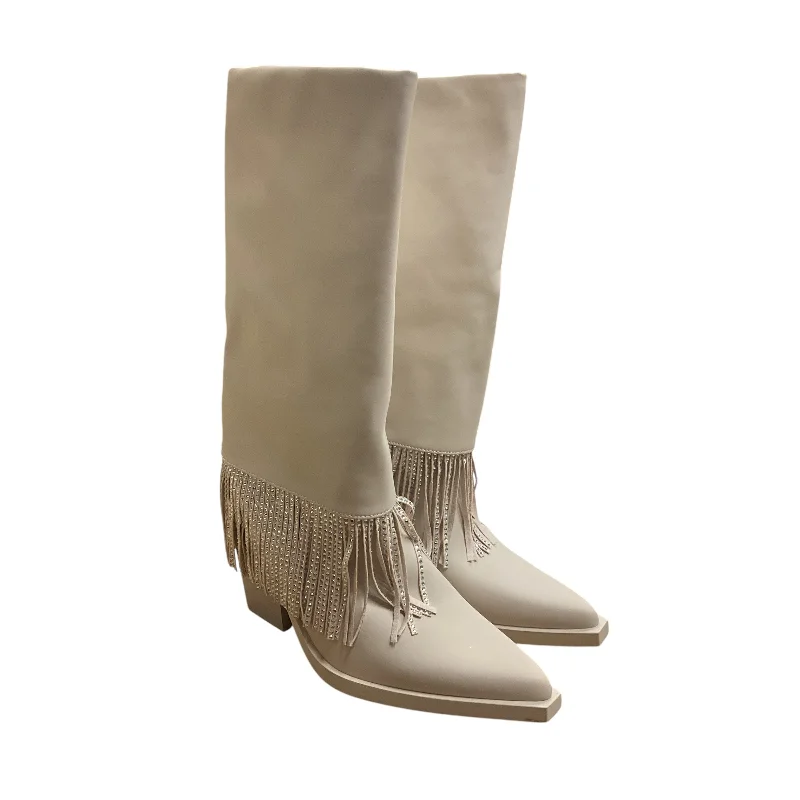 Boots Knee Heels By Yoki In Cream, Size: 9.5 Aesthetic  