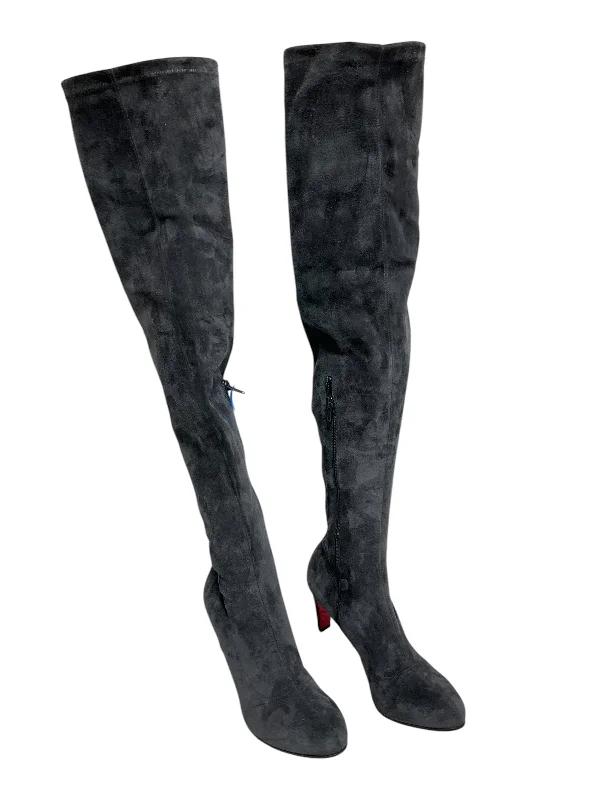 Boots Luxury Designer By Christian Louboutin In Grey, Size: 7.5 Moccasin Soft - Sole Style  
