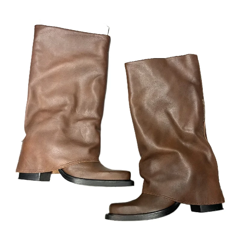 Boots Mid-calf Flats By Zara In Brown, Size: 10.5 Mod Oxford Design  