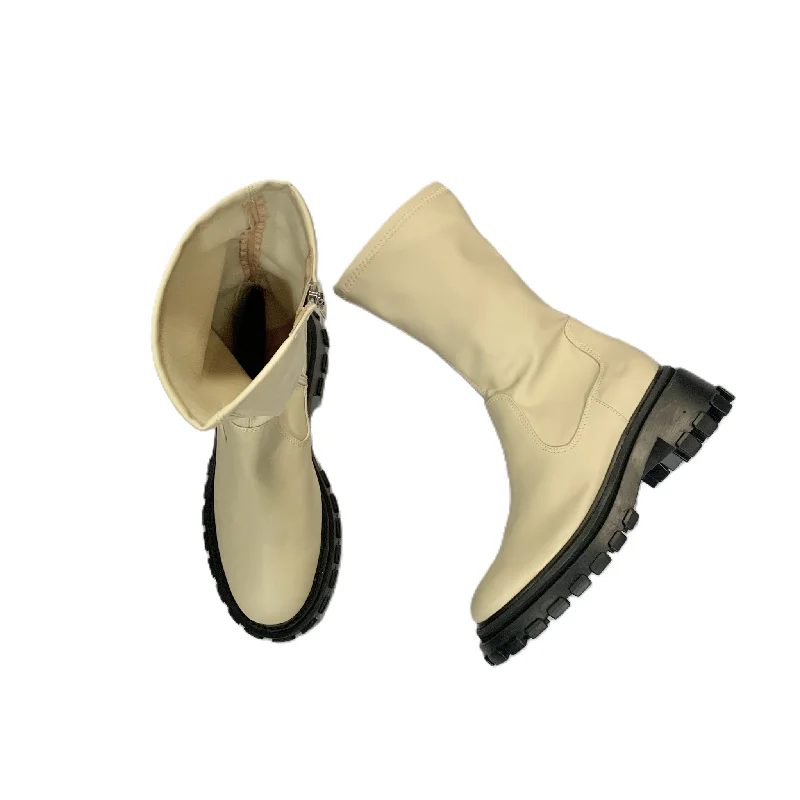 Boots Mid-calf Heels By Schutz In Cream, Size: 8.5 Hiking Boot Durability Style  