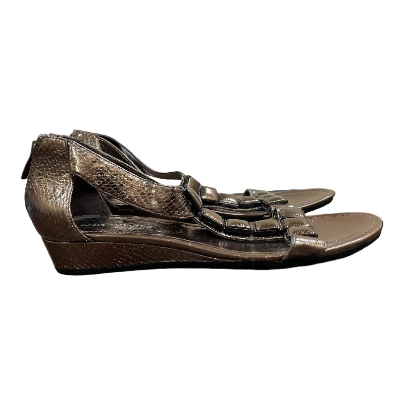 Bronze Sandals Heels Wedge By Enzo Angiolini, Size: 8.5 Leather Driving Shoe Style  