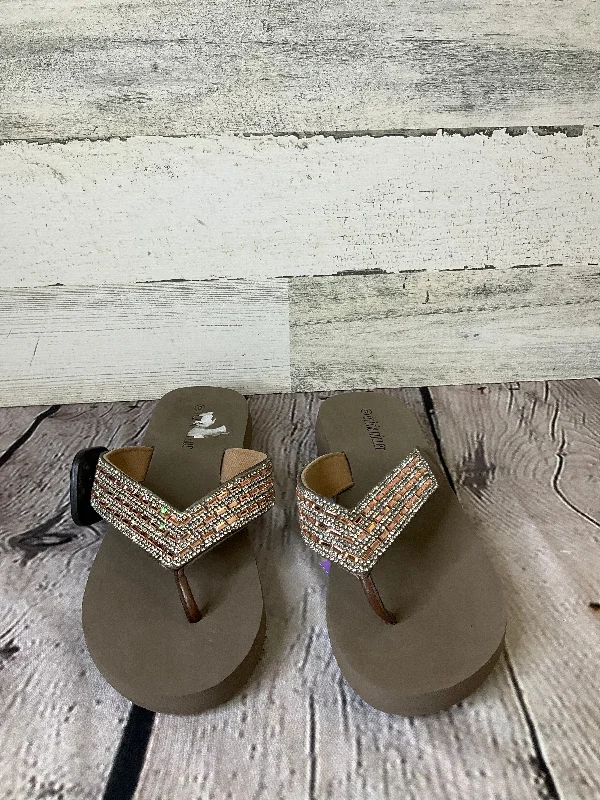 Brown & Pink Sandals Flip Flops Olivia Miller, Size 8 Art Deco - Inspired Shoe Look  