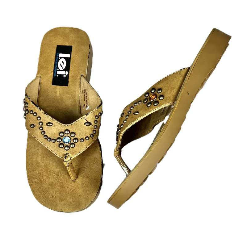Brown Sandals Flip Flops By Lei, Size: 7.5 Patchwork Shoe Aesthetic  