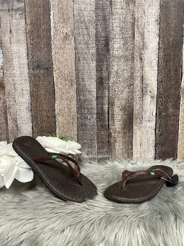 Brown Sandals Flip Flops Sanuk, Size 8 Retro Basketball Sneaker Design  