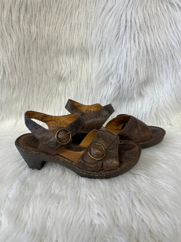 Brown Sandals Heels Block Born, Size 10 Upcycled Shoe Look  