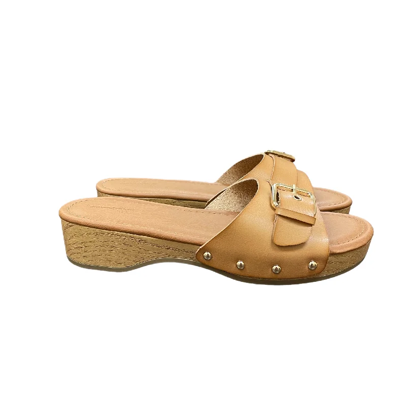 Brown Sandals Heels Block By Universal Thread, Size: 7.5 Two - Tone Shoe Design  