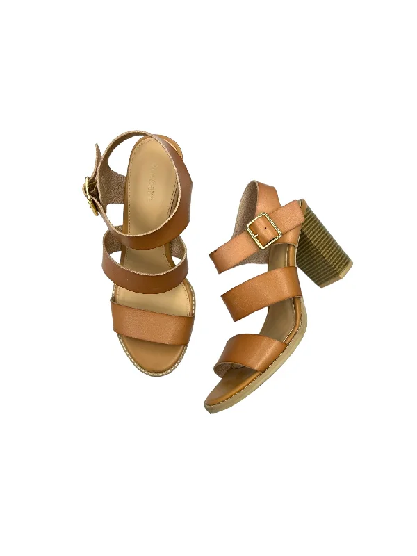 Brown Sandals Heels Block Old Navy, Size 10 Patchwork Shoe Aesthetic  