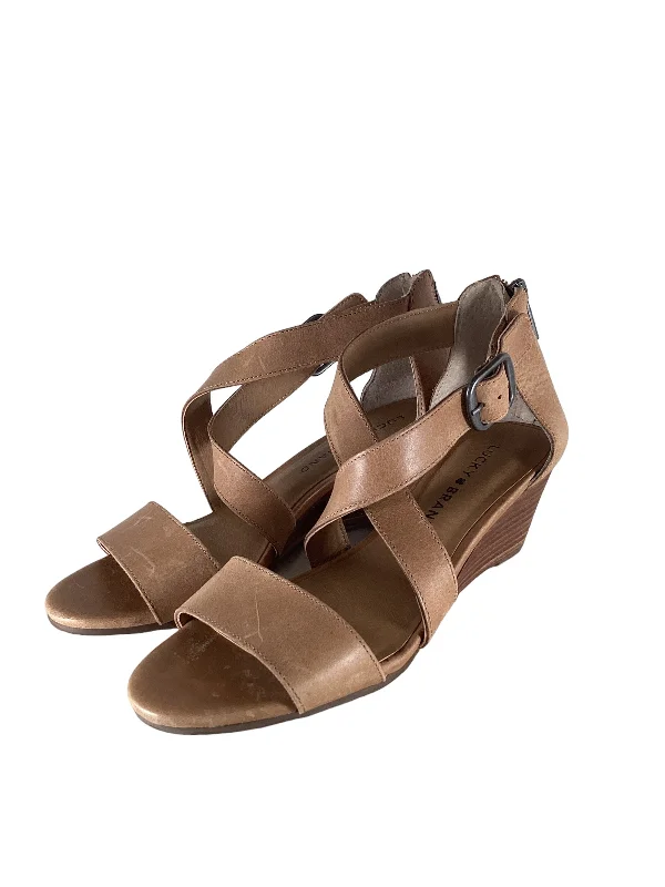 Brown Sandals Heels Wedge Lucky Brand, Size 6 Rubber - Sole Plimsoll Look  