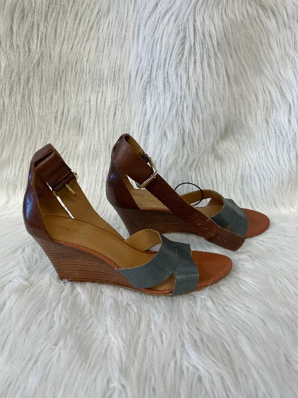 Brown Sandals Heels Wedge Nine West, Size 10.5 Zip - Up Boot Style  