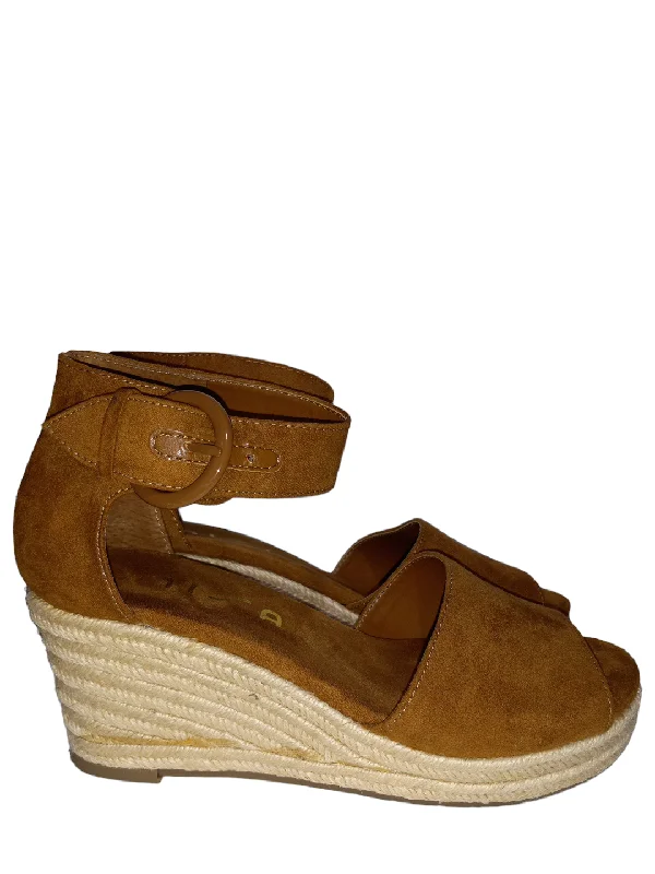 Brown Sandals Heels Wedge Unisa, Size 6.5 Cowboy Boot Western Style  