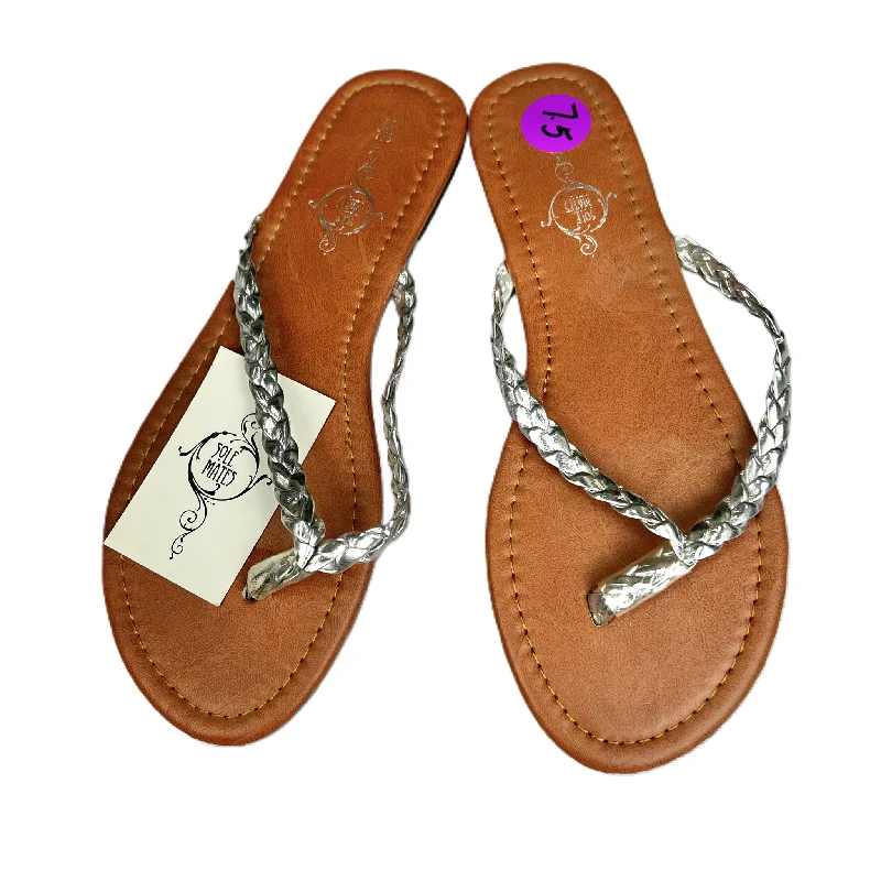 Brown & Silver Sandals Flip Flops By Sole Mates, Size: 7.5 Retro Plimsoll Style  