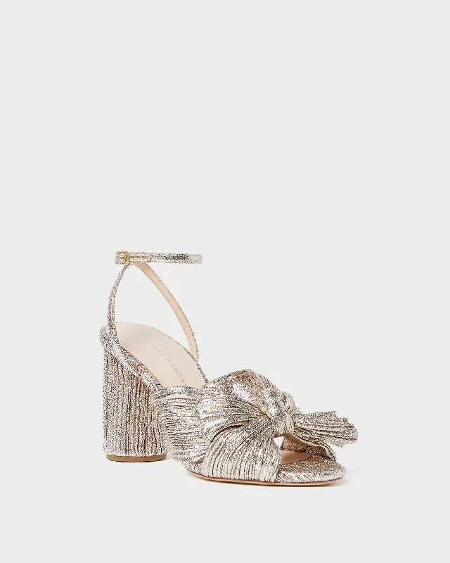 Camellia Champagne Pleated Bow Heel Edwardian Shoe Look  