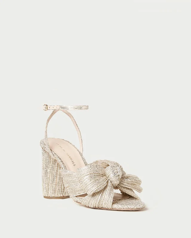 Camellia Platinum Pleated Bow Heel Athleisure Derby Style  