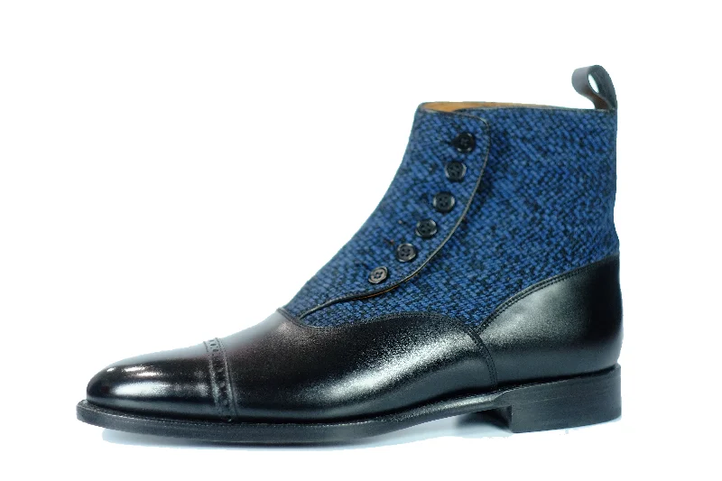 Carkeek - MTO - Black Calf / Blue Poulsbo - TMG Last - Single Leather Sole Lightweight Tennis Sneaker Look Carkeek - MTO - Black Calf / Blue Poulsbo - TMG Last - Single Leather Sole Lightweight Tennis Sneaker Look