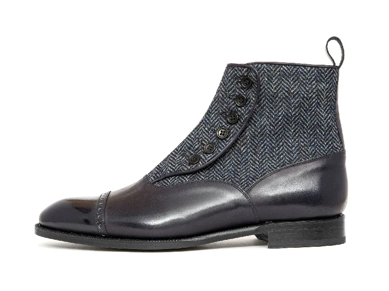 Carkeek - MTO - Midnight Calf / Blue Tweed - NGT Last - Single Leather Sole Tassel Driving Shoe Look Carkeek - MTO - Midnight Calf / Blue Tweed - NGT Last - Single Leather Sole Tassel Driving Shoe Look