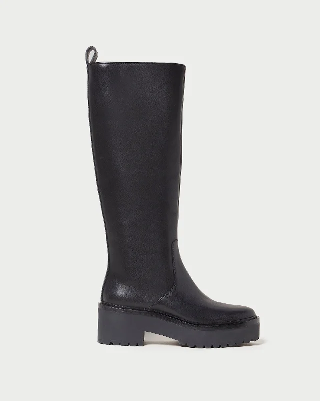 Carlee Black Tall Lug Boot Upcycled Shoe Look  