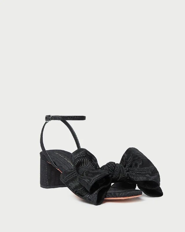 Carmen Black Moiré Bow Sandal Combat - Inspired Military Boot Look  