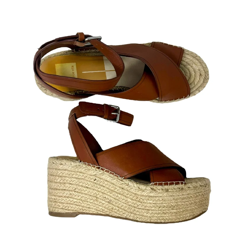Carsie Espadrille Wedge Sandals in Brown Leather Dolce Vita, Size 10 Two - Tone Shoe Design  