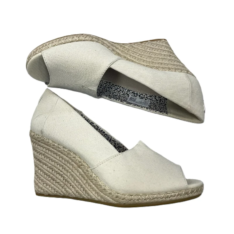 Cream Sandals Heels Wedge By Toms, Size: 9 Upcycled Shoe Look  