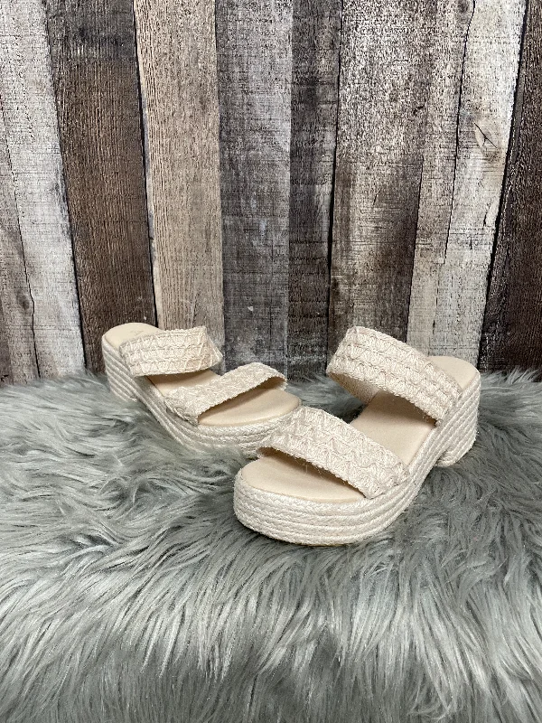 Cream Sandals Heels Wedge Cme, Size 7 Ankle - High Military Boot Style  