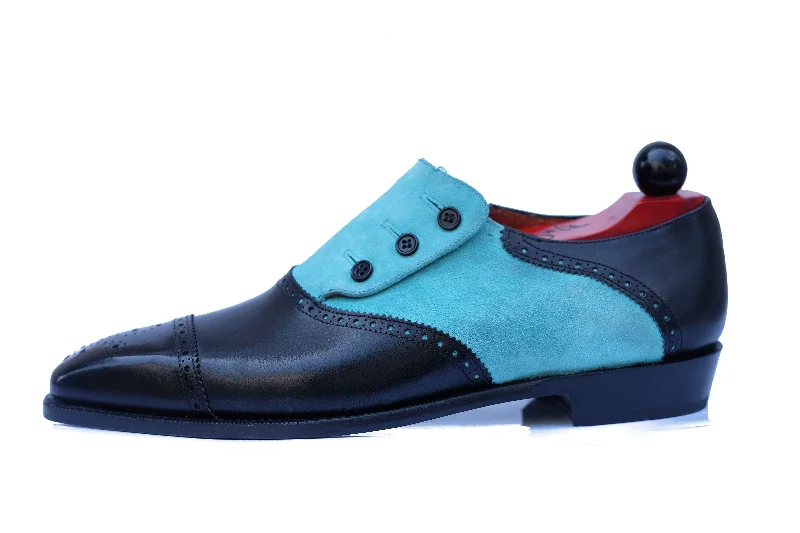 Cyril - MTO - Black Calf / Aqua Suede - MGF Last - Single Leather Sole Patchwork Shoe Aesthetic Cyril - MTO - Black Calf / Aqua Suede - MGF Last - Single Leather Sole Patchwork Shoe Aesthetic