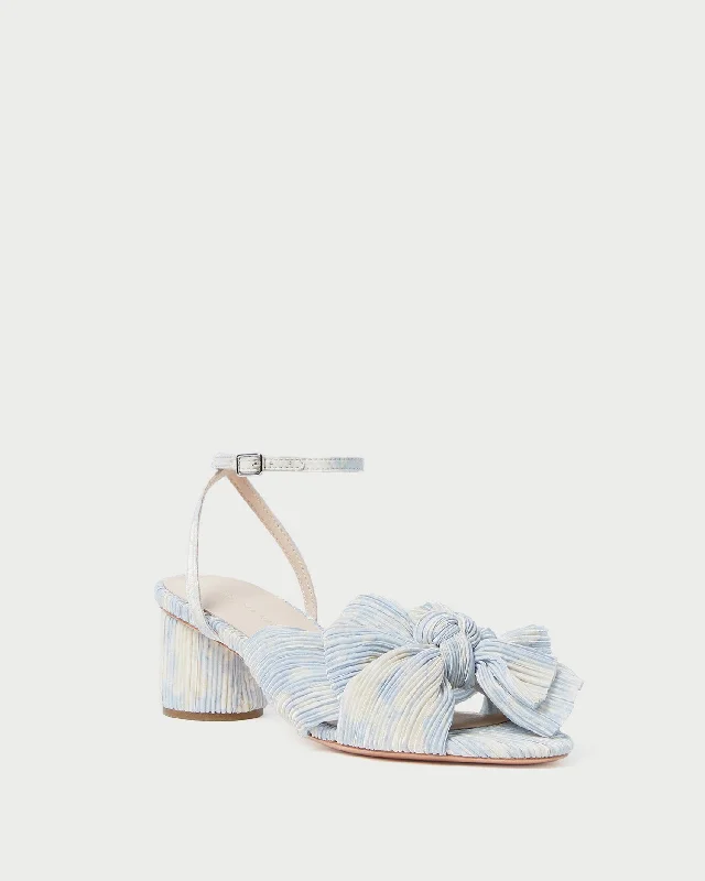 Dahlia Blue Floral Bow Heel Comfortable Derby Style  