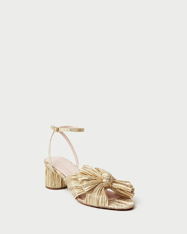 Dahlia Gold Pleated Bow Heel Zip - Up Boot Style  