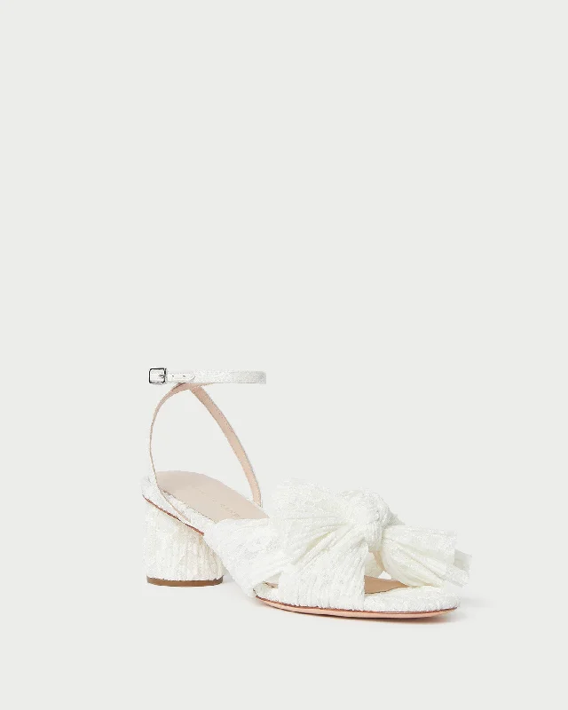 Dahlia White Lace Bow Heel Performance Running Sneaker Look  