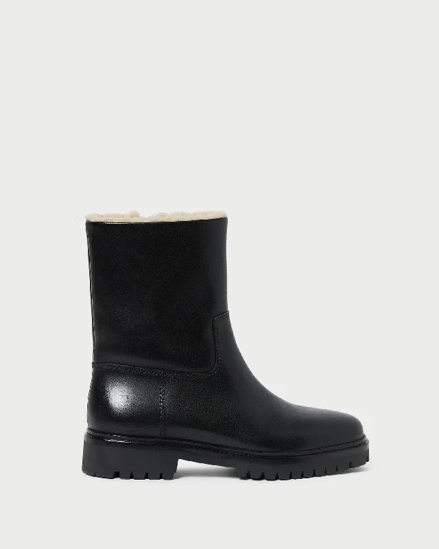Damian Black Leather Lug Sole Boot Rubber - Sole Plimsoll Look  