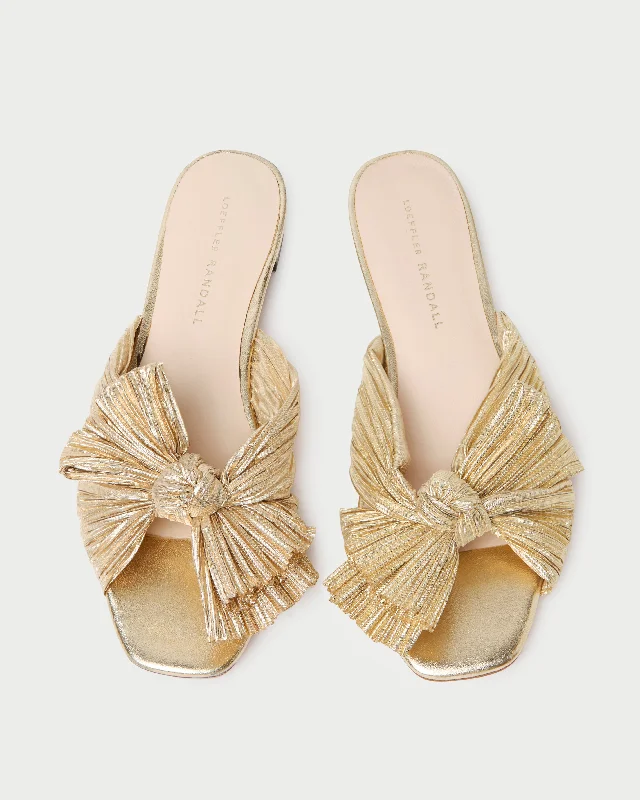 Daphne Gold Pleated Bow Slide Hemp - Material Shoe Style  