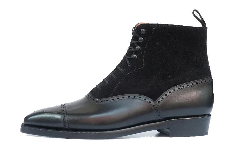David - MTO - Black Calf / Black Suede - MGF Last - Double Leather Sole Ivy League - Inspired Derby Look 