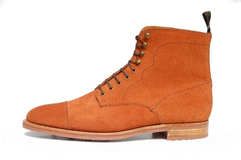 Delridge - MTO - Cinnamon Suede - TMG Last - Single Brick Country Rubber Sole Ankle - High Military Boot Style  