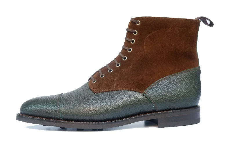 Delridge - MTO - Dark Green Grain / Dark Brown Suede - Aged Silver Eyelets (No Speedhooks)- TMG Last - Rugged Rubber Sole Retro Plimsoll Style Delridge - MTO - Dark Green Grain / Dark Brown Suede - Aged Silver Eyelets (No Speedhooks)- TMG Last - Rugged Rubber Sole Retro Plimsoll Style