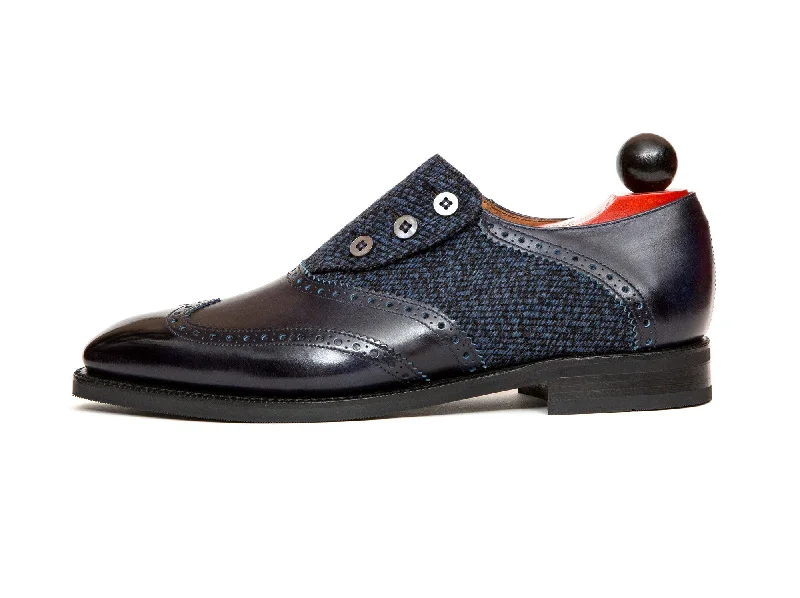 Dorai - MTO - Navy Museum Calf / Blue Poulsbo Tweed - LPB Last - City Rubber Sole Mod Oxford Design  