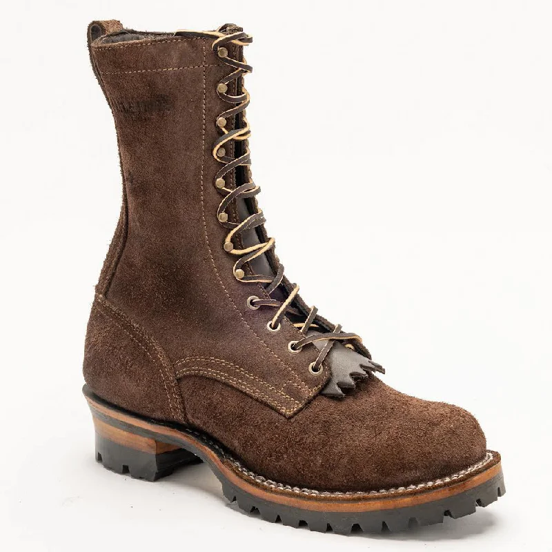 Drew's 10-Inch logger - Brown Rough Out Metallic Trim Shoe Design  