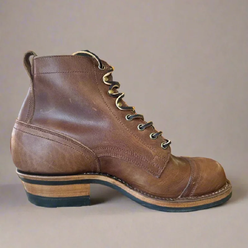 Drew's 6-Inch Contractor - English Tan Toe Cap - Size 9D Upcycled Shoe Look  