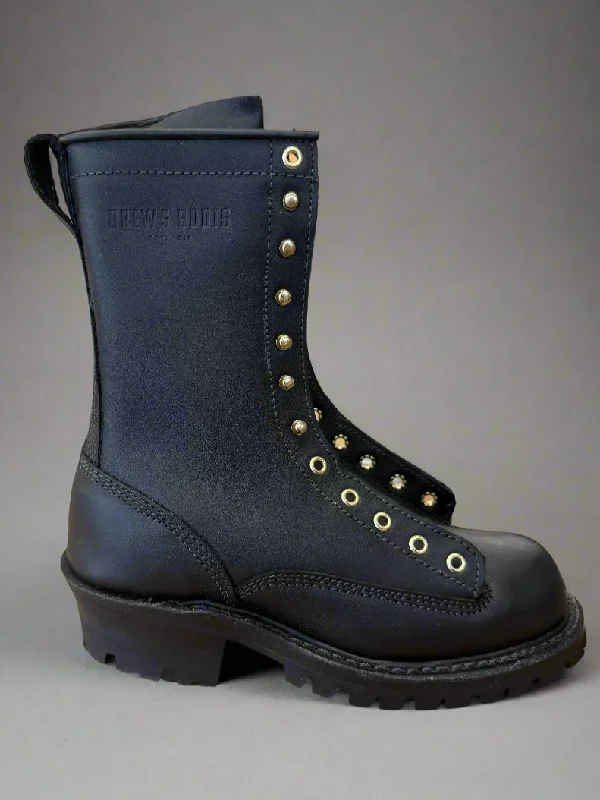 Drew's Black 10 inch LTT Smokejumper NFPA Size 7.5EE Wingtip Oxford Design 