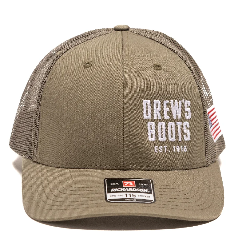 Drew's Boots Trucker Hat - Solid Loden Casual Loafer Style          