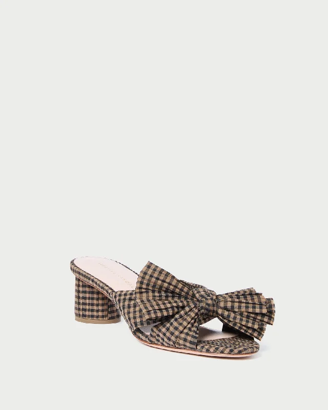 Emilia Brown/Black Check Bow Heel Upcycled Shoe Look  