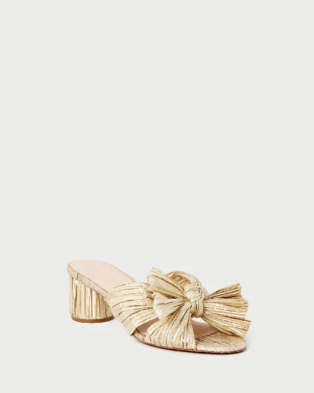Emilia Gold Pleated Bow Heel Paisley Print Shoe Design  