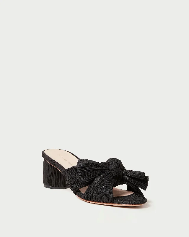 Emilia Black Pleated Bow Heel Checkered Shoe Pattern Look  