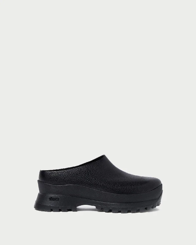 Gemma Black Leather Lug Mule Athleisure Derby Style  
