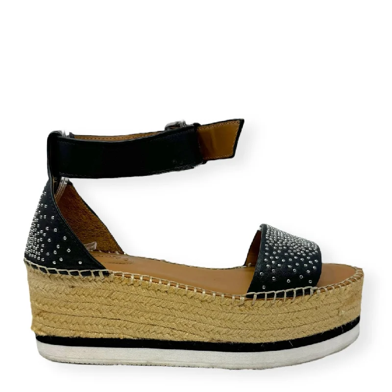 Glyn Studded Leather Flatform Espadrilles in Black Luxury Designer See By Chloe, Size 7 (37) Buckle - Glyn Studded Leather Flatform Espadrilles in Black Luxury Designer See By Chloe, Size 7 (37) Buckle -