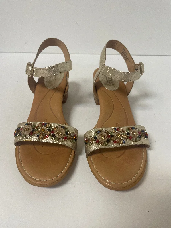 Gold Sandals Heels Block Born, Size 8 Ivy League Loafer Look 