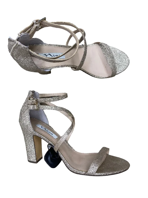 Gold Sandals Heels Block Nina, Size 11 Victorian - Era Boot Style  