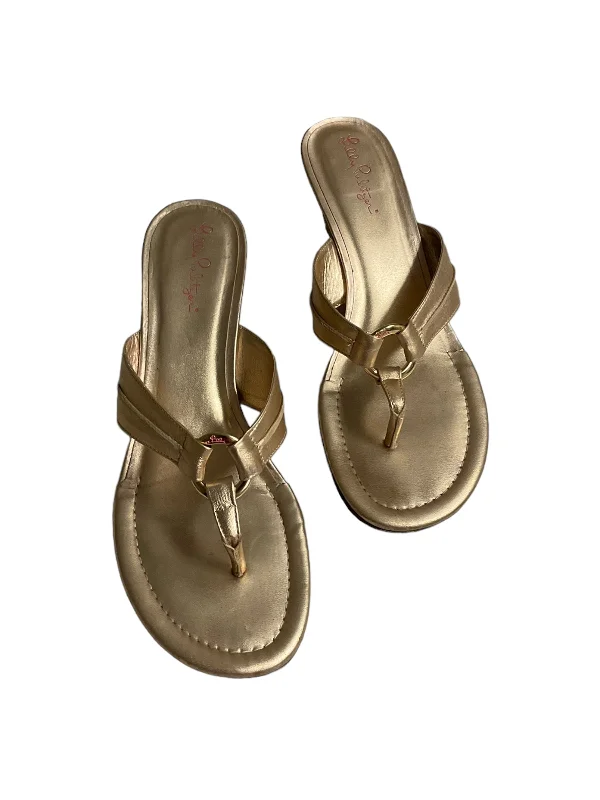Gold Sandals Heels Wedge Lilly Pulitzer, Size 10 Zip - Up Boot Style  