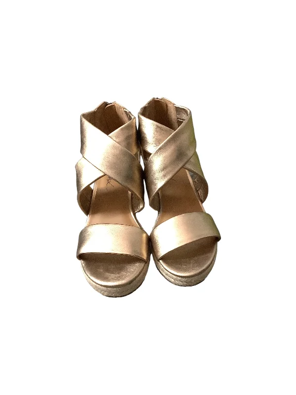 Gold Sandals Heels Wedge Patricia Nash, Size 7.5 Bespoke Shoe Aesthetic 