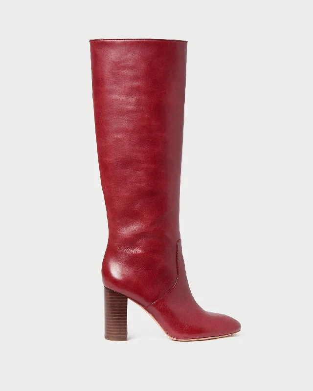 Goldy Wine Tall Boot Monochromatic Shoe Look  